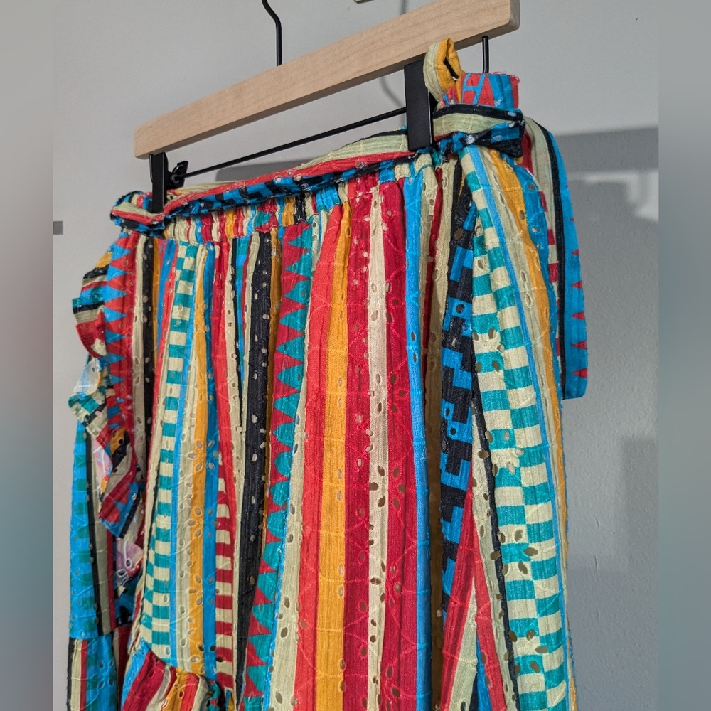 Anthropologie Verb Rainbow Vertical Stripe Ruffle Wrap Skirt M - Picture 10 of 16